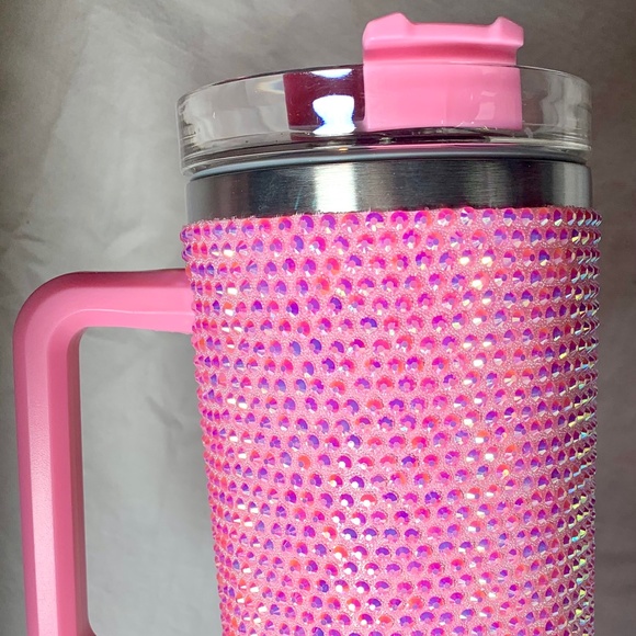 Pink Rhinestone 40 oz tumbler with top and straw- No Brand - Picture 1 of 7